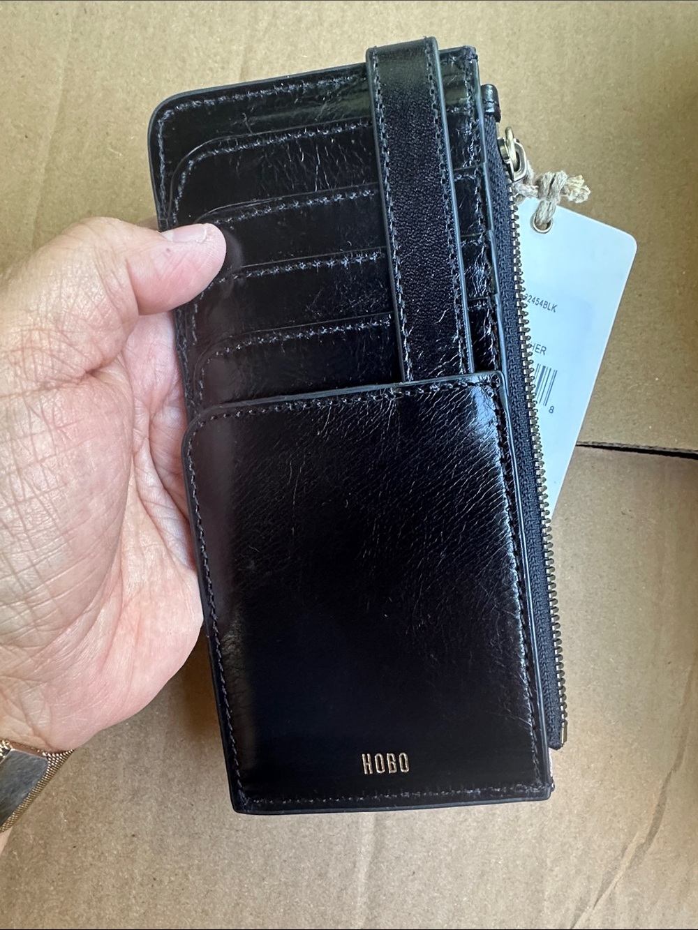 HOBO Black Leather Card & Key Holder with Zip Pocket